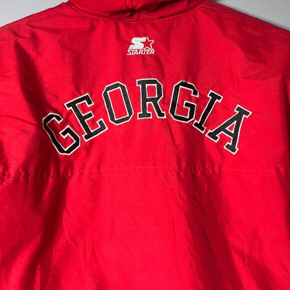 Starter Georgia Bulldogs Jacket L Vintage 90s Hooded Spellout Red Distressed - Picture 13 of 15
